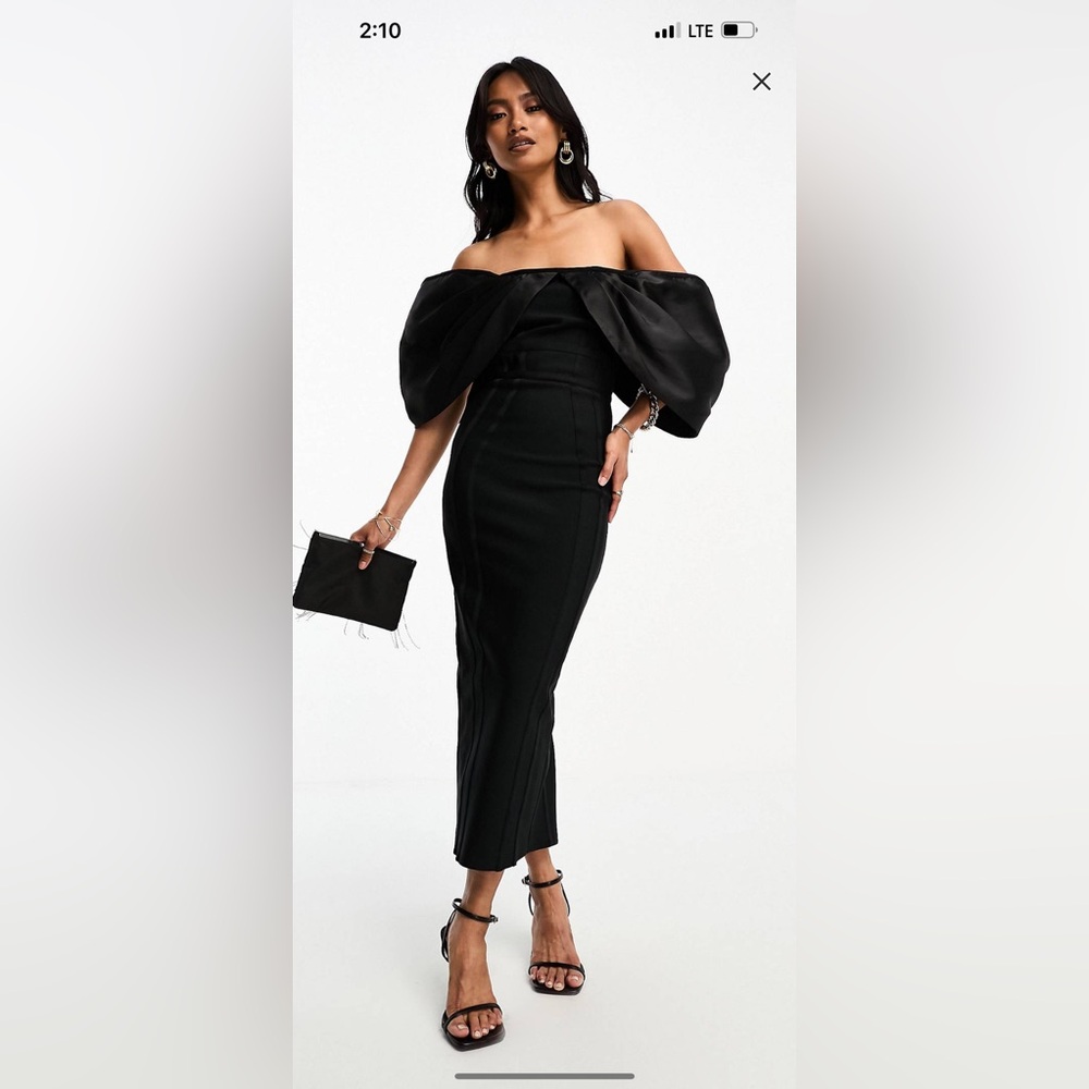 ASOS DESIGN off shoulder Bardot bandage midi dress in black